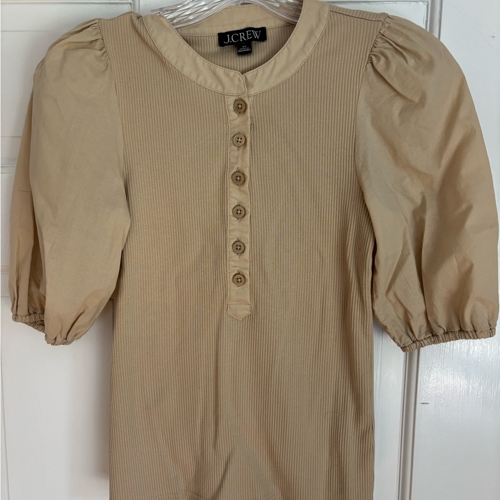 J. Crew Beige Puff Sleeve Top